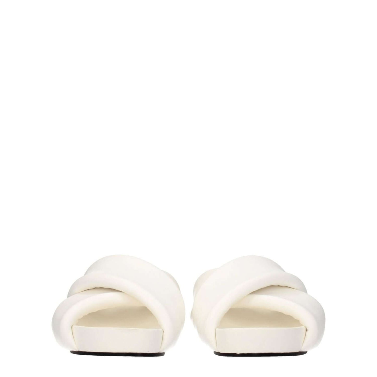 Jil Sander White Leather Slippers with vintage effect, open toe design, mid heels, and leather sole, featuring casual style.