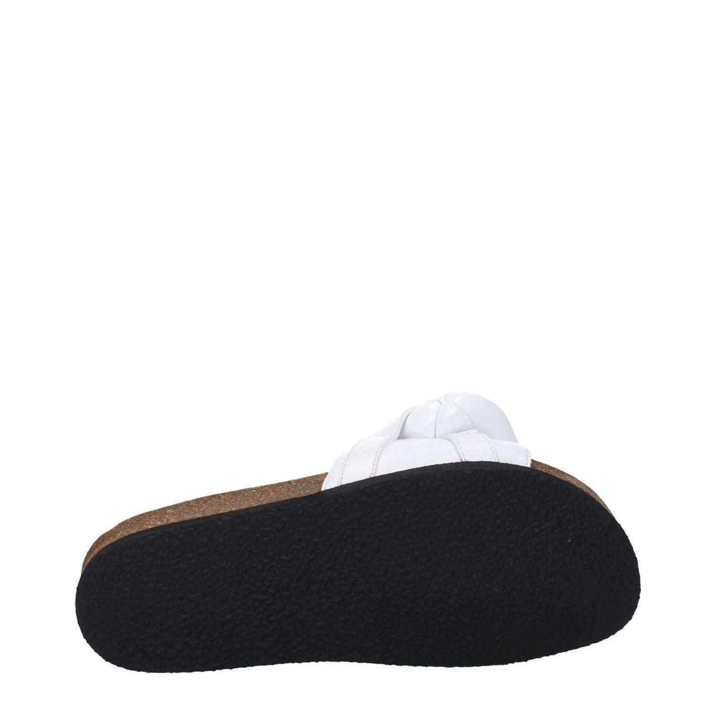 Back view of Jw Anderson White Leather Slippers with flat rubber sole and open toe design.
