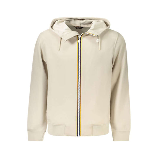 K-WAY Beige Polyester Men Sweater Hooded with zip-up front and contrasting details, featuring a chic design perfect for stylish men.