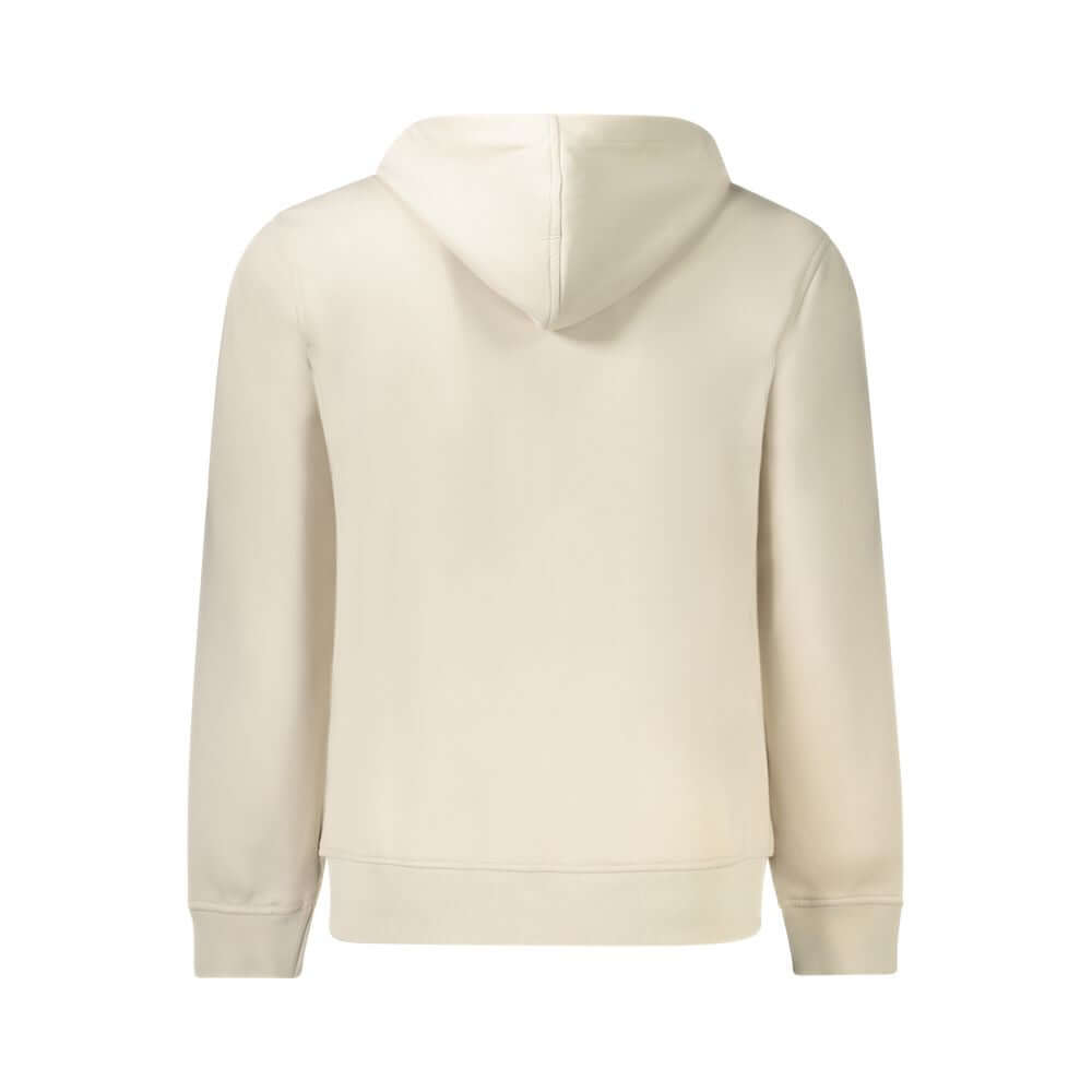 Back view of K-WAY Beige Polyester Men Sweater Hooded, showcasing hood and seamless design in chic beige hue.