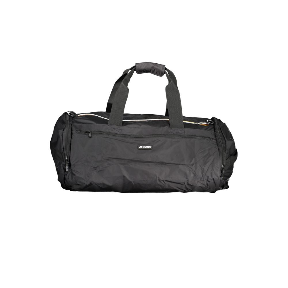 K-WAY Black Polyamide Luggage And Travel bag with shoulder handles and adjustable strap, featuring multiple pockets and zip closure.