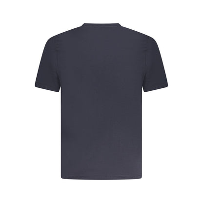 K-WAY Blue Cotton T-Shirt with short sleeves, crew neck, and one pocket, featuring logo design on the back.