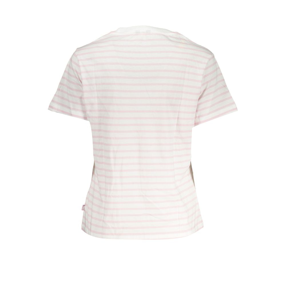 Back view of K-WAY White Cotton Women T-Shirt featuring sleek short sleeves and a minimalistic design with subtle stripes.
