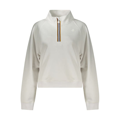 K-WAY White Polyester Women Sweater with half-zip and signature logo, showcasing chic design and contrasting details for urban adventures.