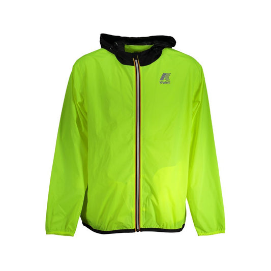 K-WAY Yellow Polyamide Men Jacket with hood and logo, waterproof sportswear for stylish outdoor protection.