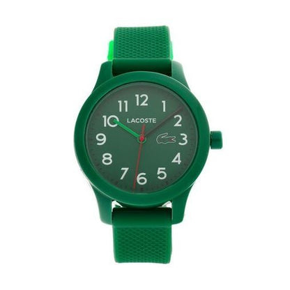 Green LACOSTE Mod. 2030001 unisex quartz watch with 32 mm case and mineral dial, featuring analog display and 5 ATM water resistance.