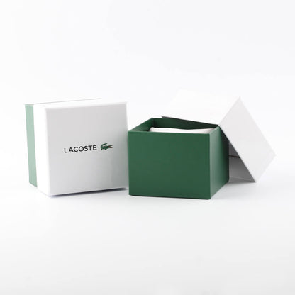 Official packaging for LACOSTE Mod. 2030001 watch in green and white box.