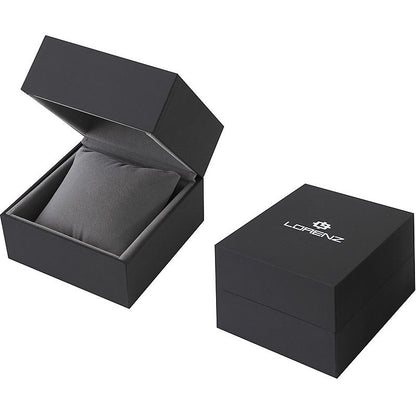 Packaging for LORENZ MOD. 26175CC wristwatch, featuring a sleek black box with the brand logo.