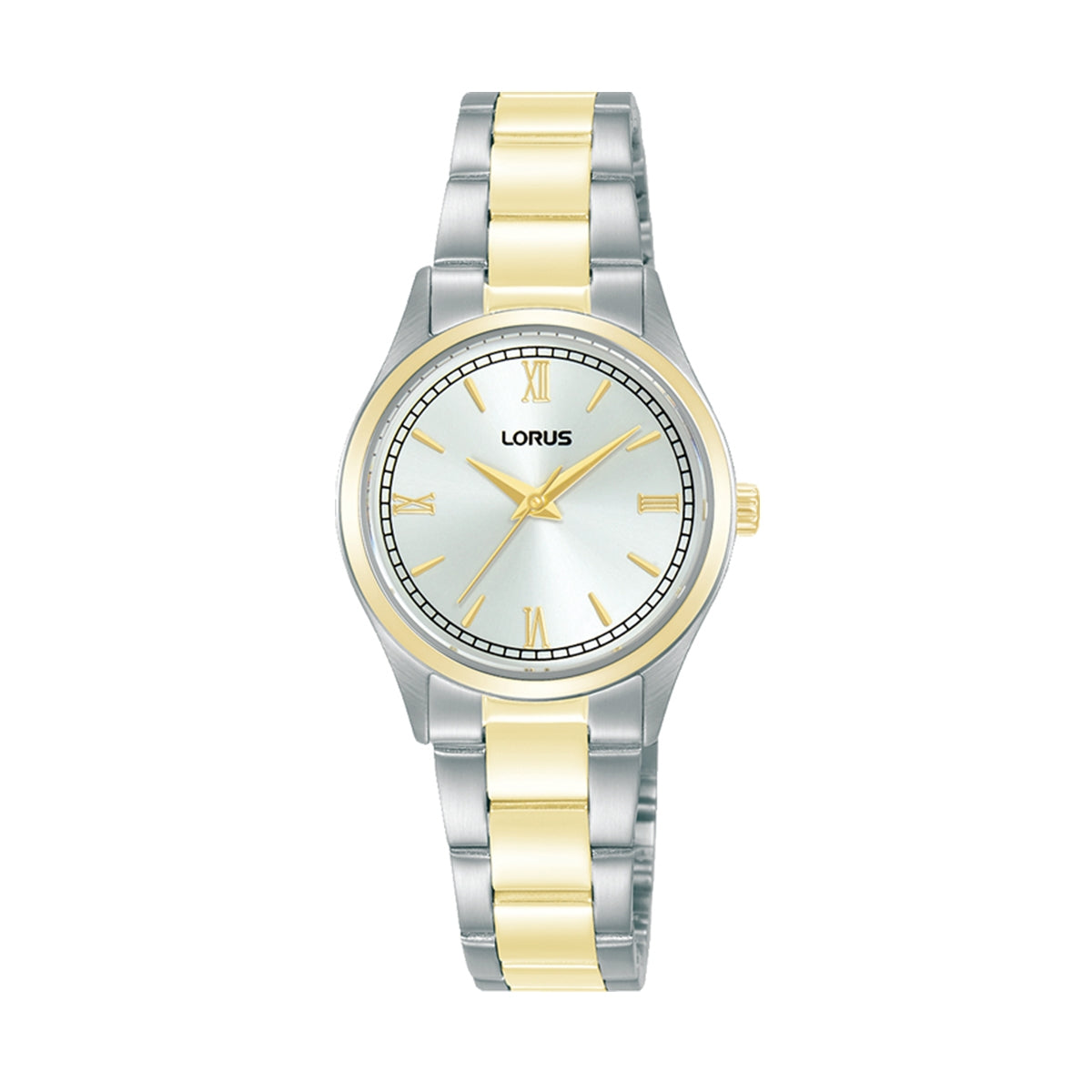 LORUS WATCHES Mod. RG214YX9 with silver and gold stainless steel bracelet and classic design.