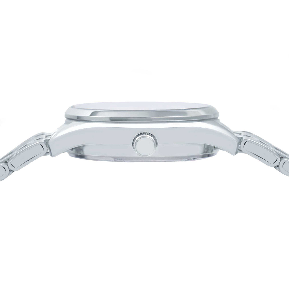 Side view of LORUS WATCHES Mod. RJ201CX9 highlighting the sleek silver case and design details.