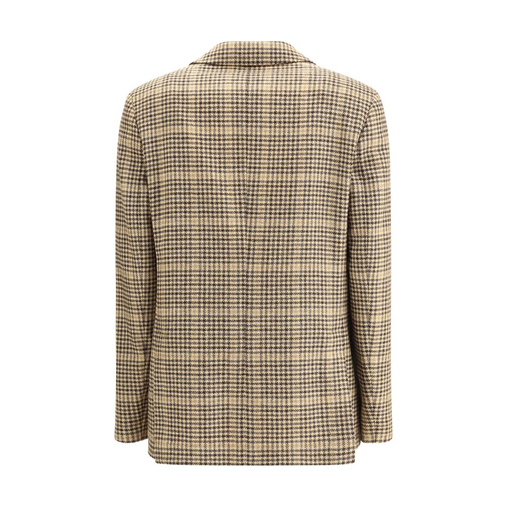 Back view of Lardini Beige Wool Blazer in houndstooth pattern with classic lapel and unlined construction.