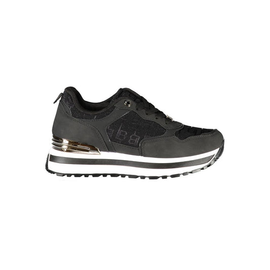 Laura Biagiotti Black Polyester Women Sneaker with platform and logo detail