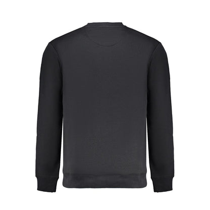 Back view of Lee Black Cotton Men Sweater featuring a crewneck design, crafted from a cotton-polyester blend for comfort and durability.