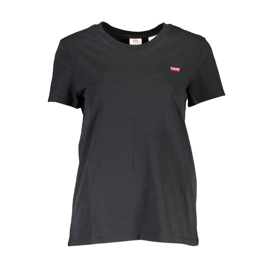 Levi's Black Cotton Women T-Shirt with round neck and short sleeves, featuring iconic Levi's logo, made from quality cotton.