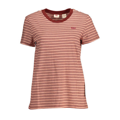 Levi's Red Cotton Women T-Shirt with stripes, showcasing classic Levi's logo and high-quality cotton design for comfort and style.
