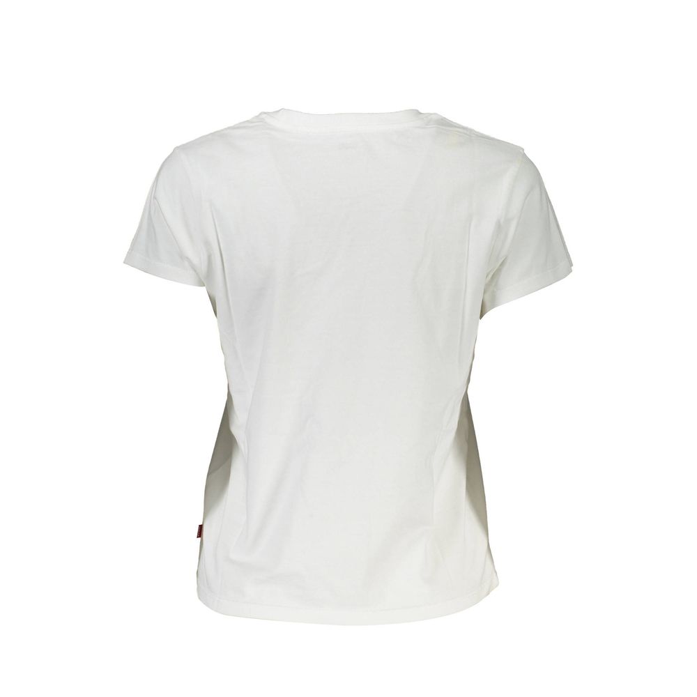 Back view of Levi's White Cotton Women T-Shirt showcasing short sleeves and soft cotton fabric, featuring classic style.