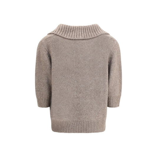 Back view of Lisa Yang Lailai Sweater in neutral color, featuring ribbed collar and hem, crafted from cashmere and silk blend for AW25 season.