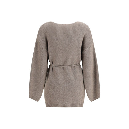 Back view of Lisa Yang Laurina Cardigan in soft cashmere, showcasing loose silhouette and robe closure for relaxed elegance.