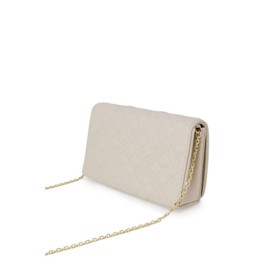 Love Moschino Beige Polyethylene Handbag with quilted design and golden chain, perfect for casual and formal occasions.