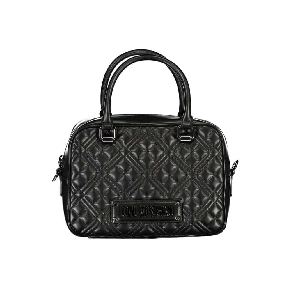 Love Moschino Black Polyethylene Handbag with adjustable strap and logo, featuring 2 handles, internal pockets, and zip closure.