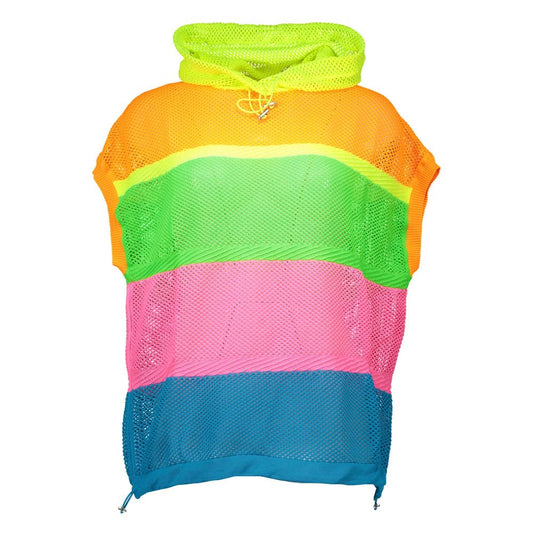 Love Moschino Multicolor Polyester Sweater with hood and logo, featuring short sleeves in bright colors.