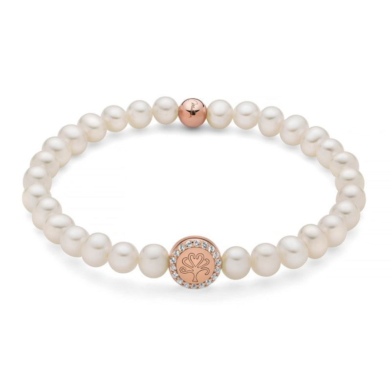 Elegant pearl bracelet from MILUNA Mod. PBR3504R-TPZ collection featuring diamond accents and rose gold detailing.