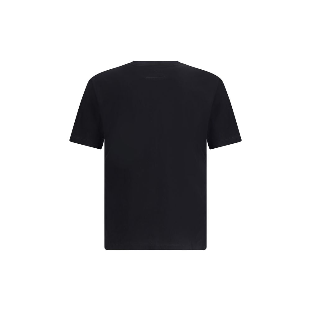 Back view of MM6 Black Cotton T-Shirt with ribbed crew neck and minimal design, featuring front logo print, made of 100% cotton.
