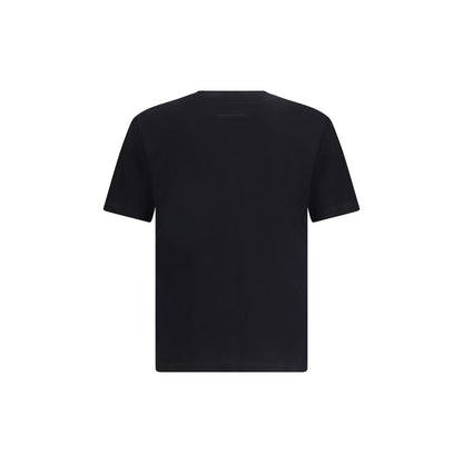 Back view of MM6 Black Cotton T-Shirt with ribbed crew neck and minimal design, featuring front logo print, made of 100% cotton.