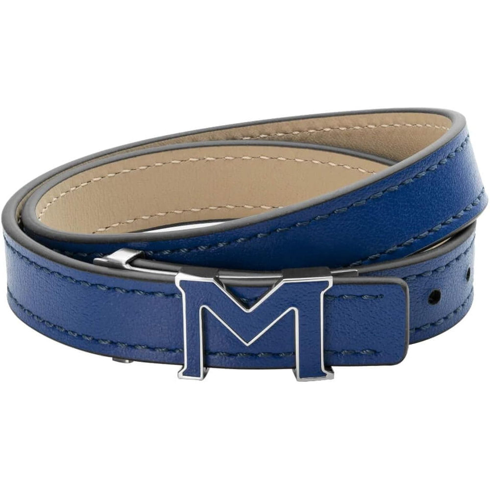 Alt Tag: MONTBLANC LEATHER Mod. M LOGO unisex leather bracelet with M logo, packaged in official box.