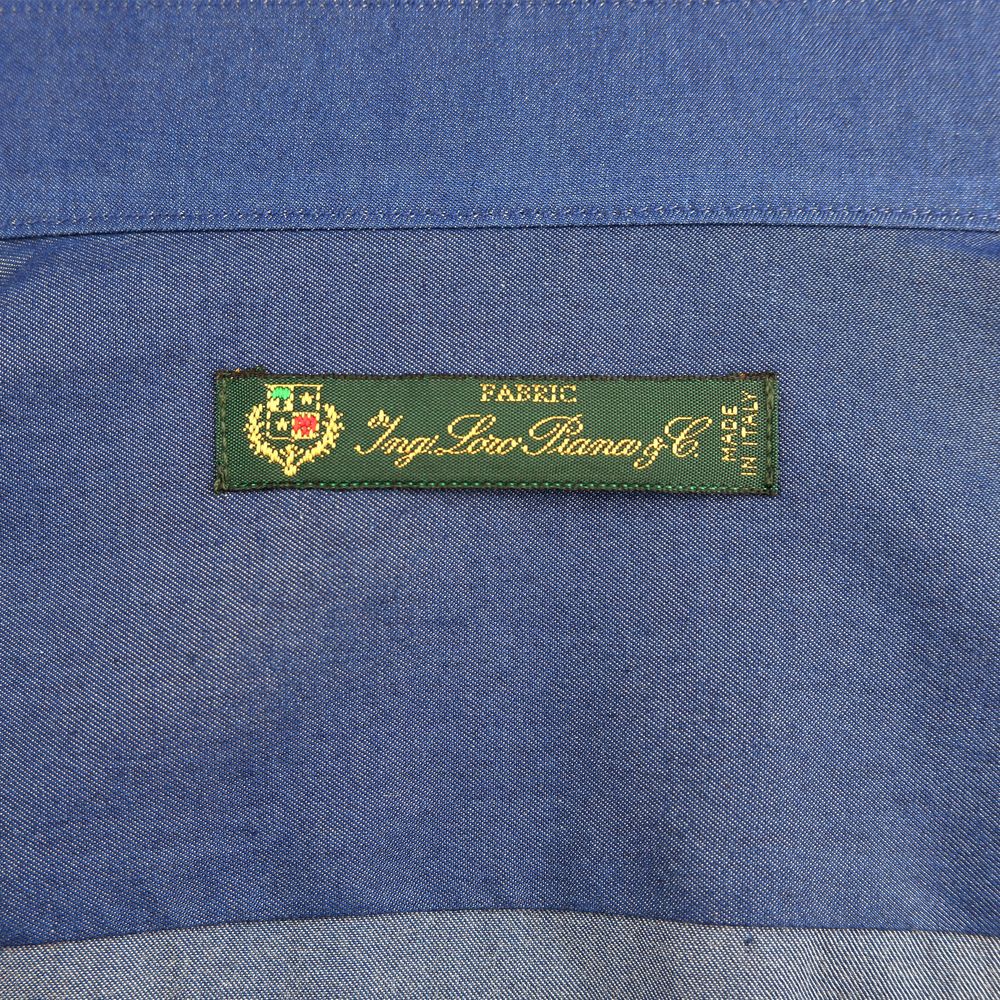 Label of Made in Italy Blue Cotton Men's Shirt by Loro Piana, showcasing Italian quality craftsmanship.