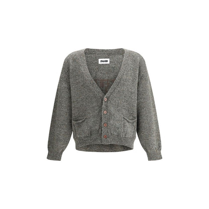 Magliano Gray Wool Cardigan with V-neck, button closure, and front pockets, made from 100% Shetland wool, AW25 collection.