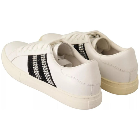 Marc Jacobs White Leather Crystal Embellished Sneakers Shoes LA9355-36