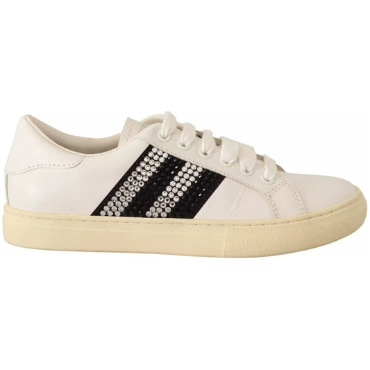 Marc Jacobs White Leather Crystal Embellished Sneakers Shoes LA9355-36