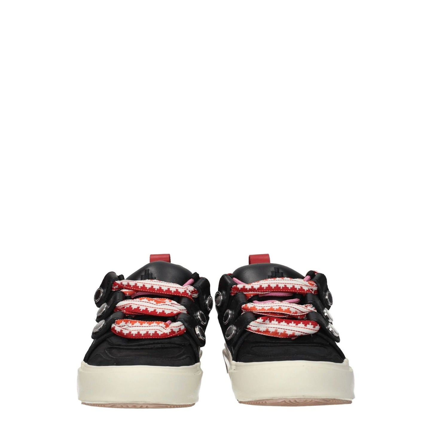 Marcelo Burlon Black Leather Low Top Sneakers with red accents and lace-up closure in stylish sporty glam design.