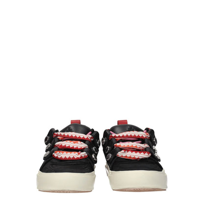 Marcelo Burlon Black Leather Low Top Sneakers with red accents and lace-up closure in stylish sporty glam design.
