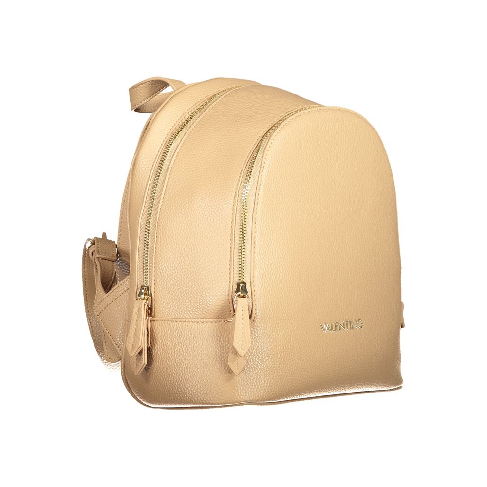 Mario Valentino Beige Polyethylene Backpack with handle, adjustable straps, external and internal pockets, zip closure, and logo.