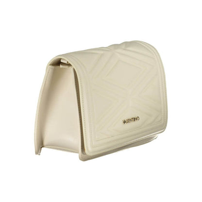 Mario Valentino Beige Polyethylene Handbag with adjustable strap and contrasting details, featuring logo and zip closure.
