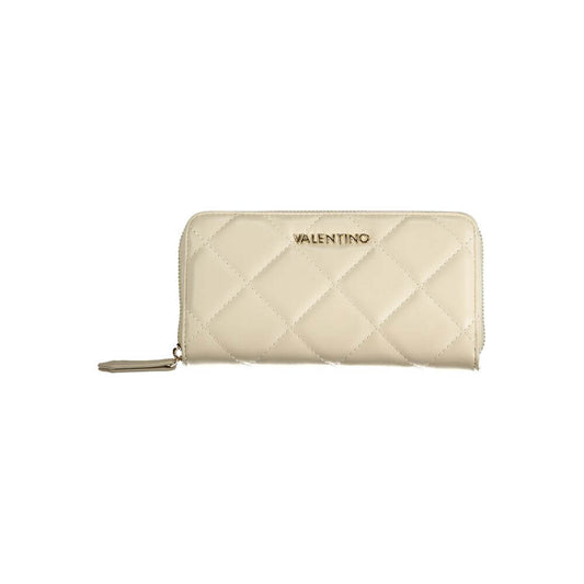 Mario Valentino Beige Polyethylene Wallet with zip closure, logo, card spaces, coin purse, and contrasting details.