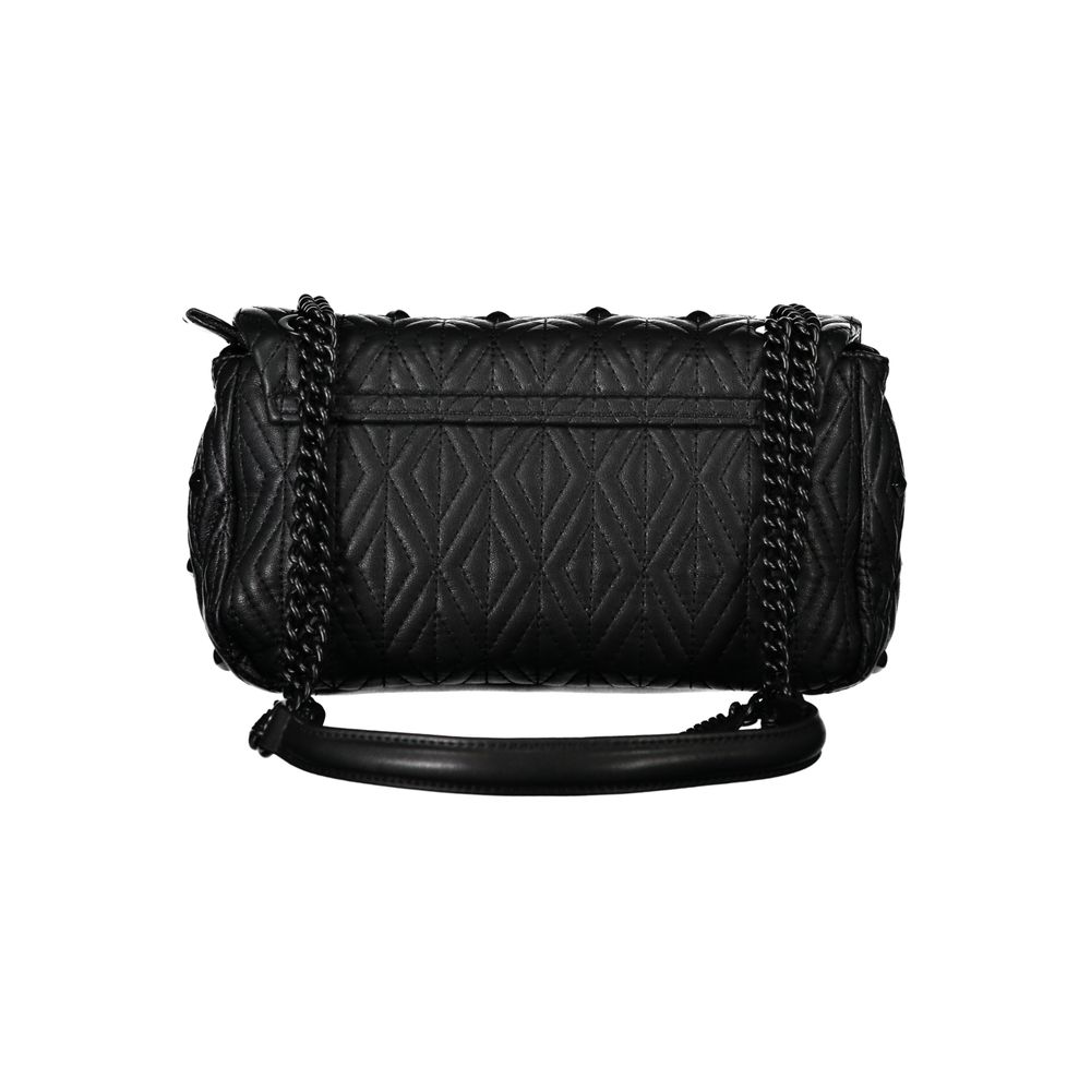 Mario Valentino Black Polyester Handbag with chain shoulder strap, contrasting details, and logo