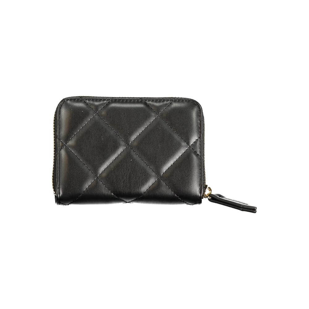 Mario Valentino Black Polyethylene Wallet with 6 compartments, zip closure, and contrasting details, perfect for cards and coins.