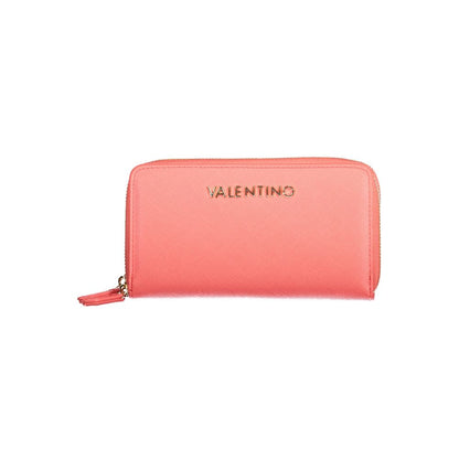 Mario Valentino Pink Polyethylene Wallet with zip closure, two compartments, coin purse, and double card spaces.