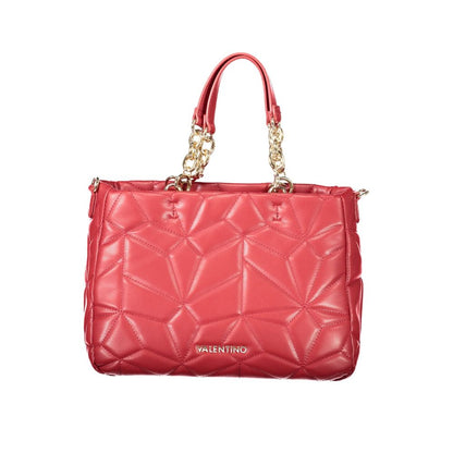 Mario Valentino Red Polyethylene Women Handbag with dual-chain shoulder handles and adjustable strap on white background.
