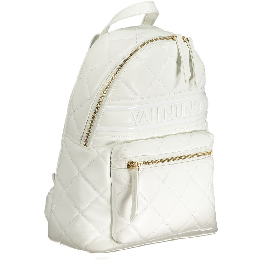Mario Valentino White Polyethylene Backpack with 1 handle, adjustable straps, external pocket, zip closure, and contrasting details.