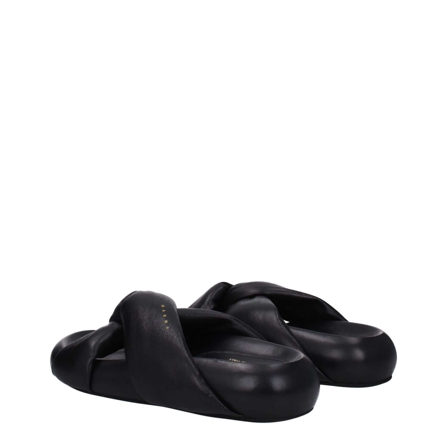 Marni Black Leather Slippers