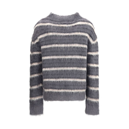 Marni Gray Mohair Sweatshirt with ribbed crew neck and vibrant horizontal stripe pattern, perfect for a casual yet refined look.