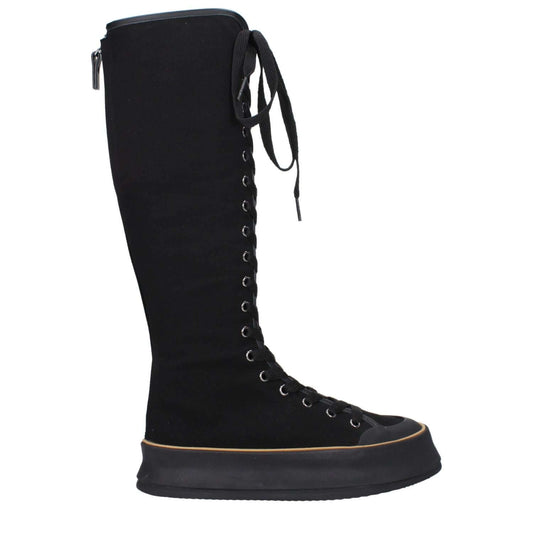 Max Mara Black Fabric Lace-Up Boots with vintage effect, casual style, and round toe, featuring rubber sole and wedge heel.