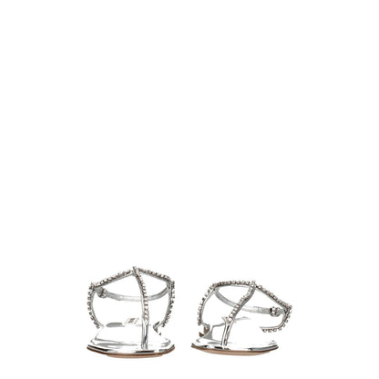 Miu Miu Gray Leather Flip-Flop Sandals