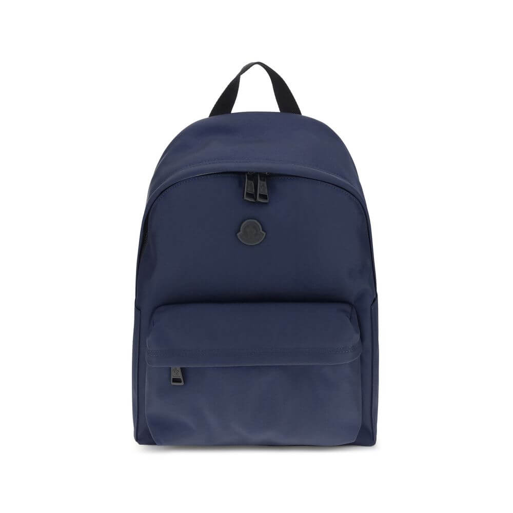 Moncler Blue Nylon Backpack with zippered pockets and leather trim for elegance and durability.