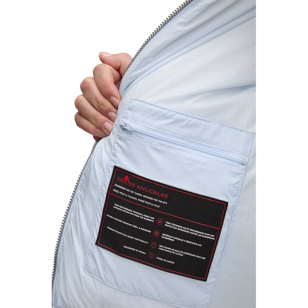 Moose Knuckles Light Blue Nylon Women Jacket interior pocket detail with label