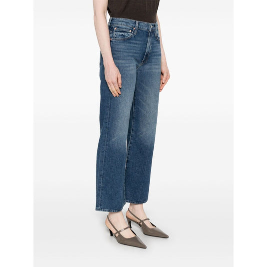 Mother Jeans Blue indigo denim featuring button zip fastening and classic five pockets style